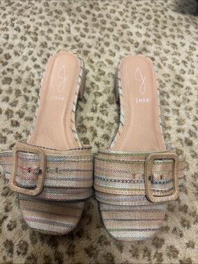 Joie Multistripe Buckle Slide Sandals - Pink Tan